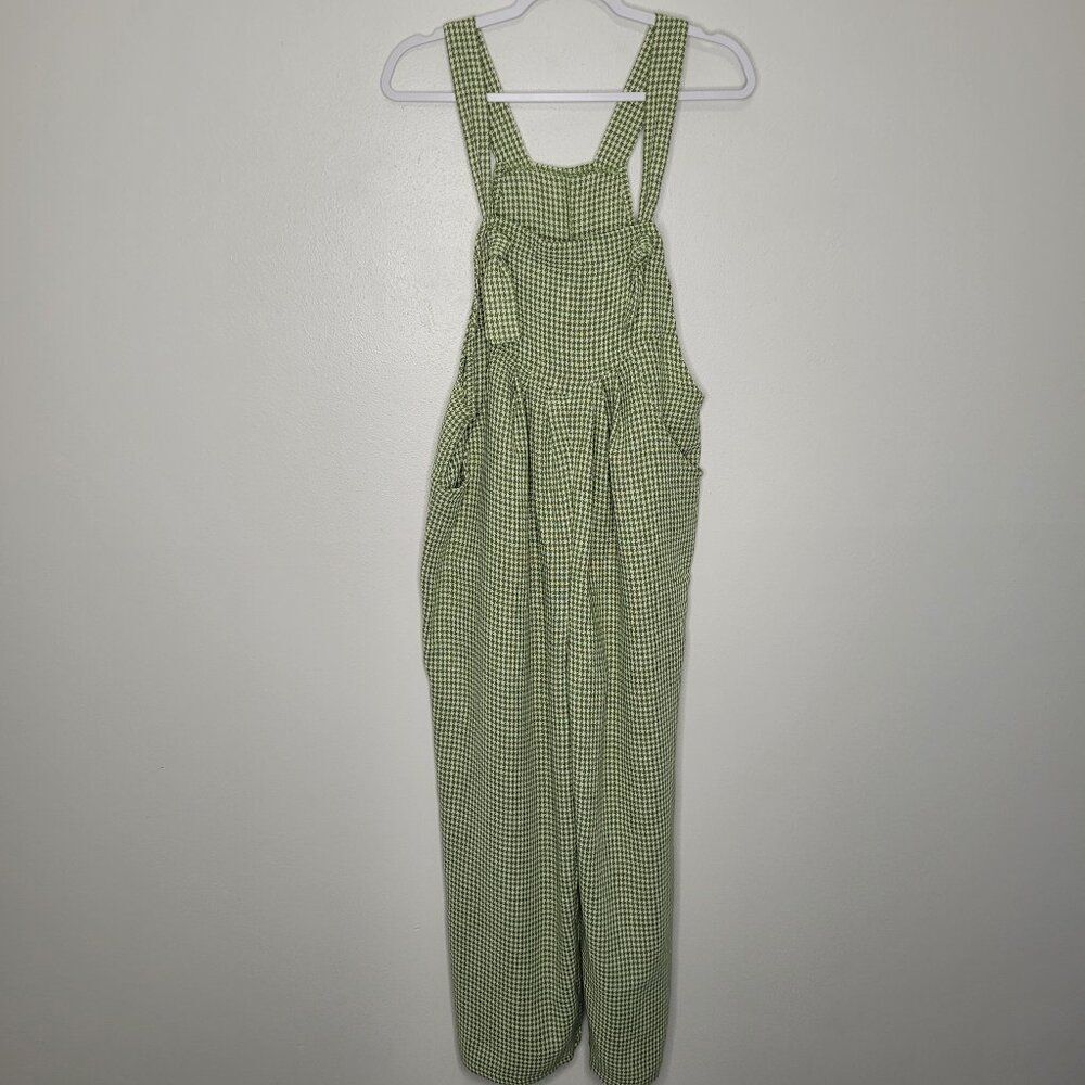 Green white gingham plaid print wide leg tradwife cozy overalls size small - Picture 3 of 7